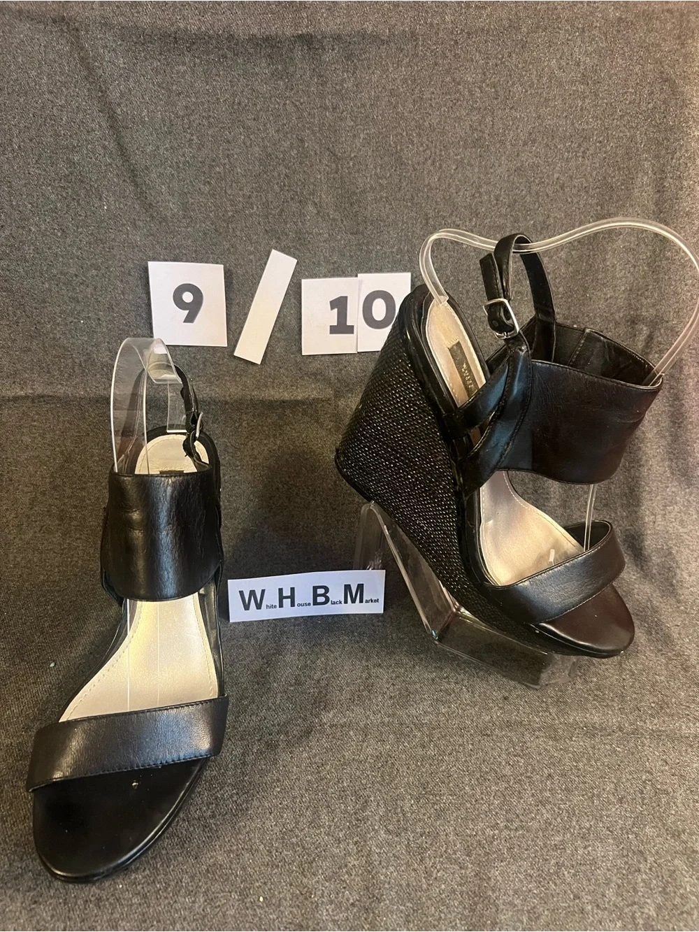 WHBM Black Wedge Sandals with Ankle Strap - Women